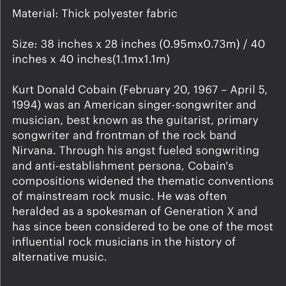 kurt cobain tapestry hanging / grunge - Picture 3 of 3